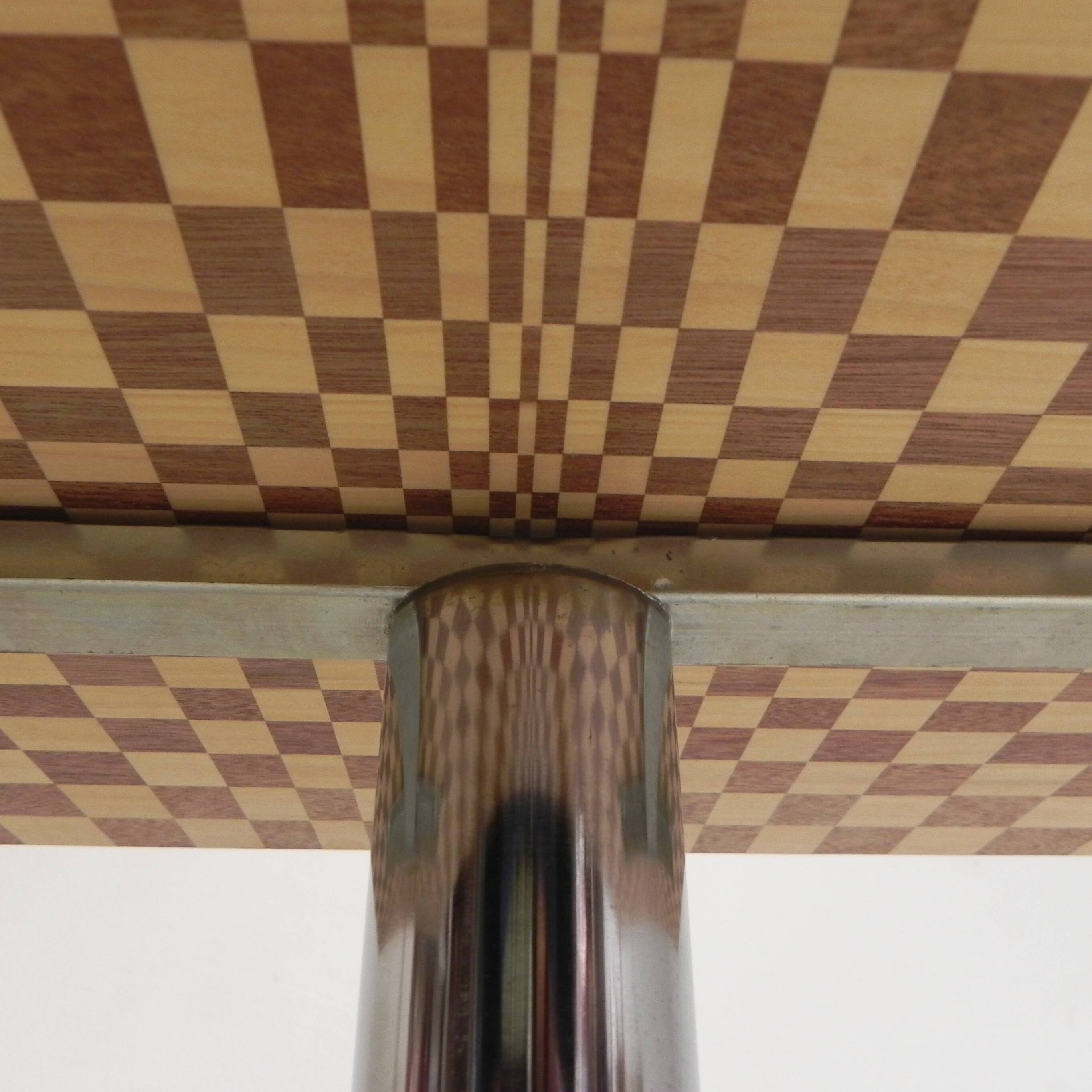 Coffee table made from hundreds of wooden blocks in a psychedelic pattern, 1990s.