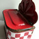 Former Art Deco matchbox in sheet metal enamelled with red and white tiles