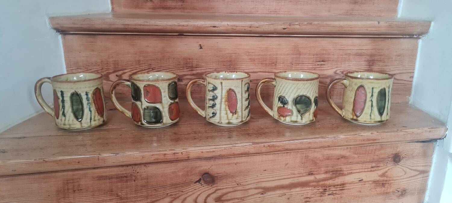 Glazed stoneware mugs from the 60s