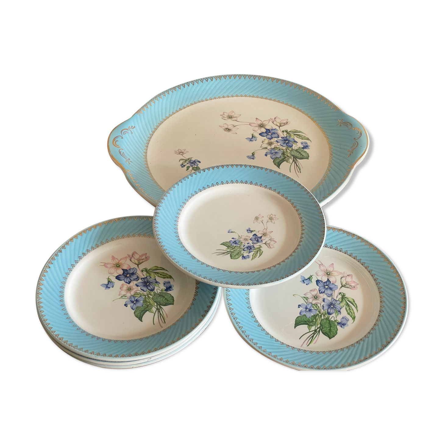 Cake dish and 5 dessert plates FB Limoges
