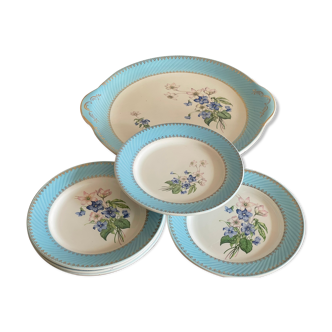 Cake dish and 5 dessert plates FB Limoges