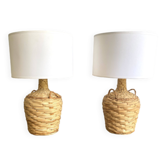 Duo straw lamps, 2 x 2 M fabric cables, new lampshades