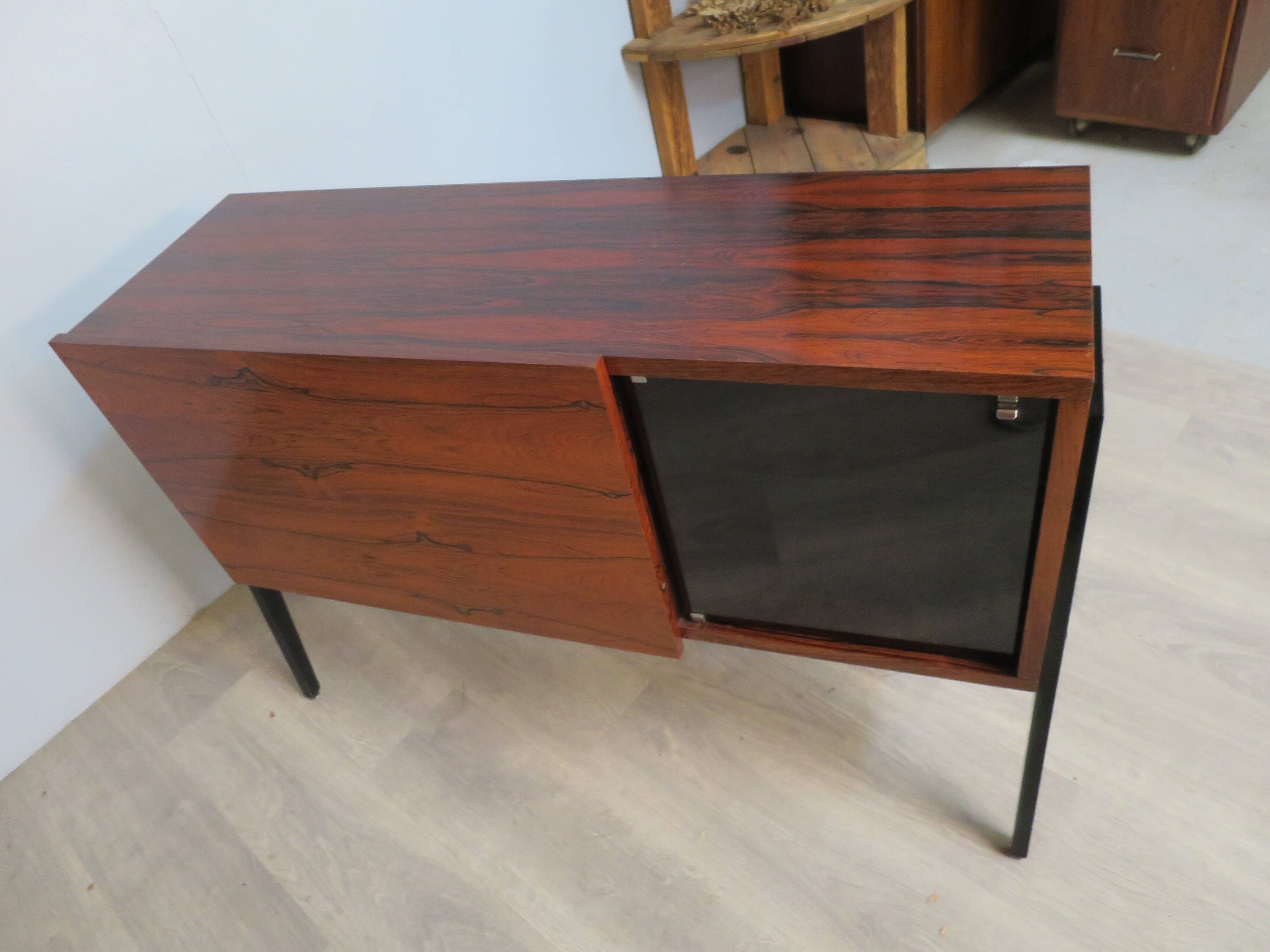 Small rosewood bar lounge sideboard with compass legs
