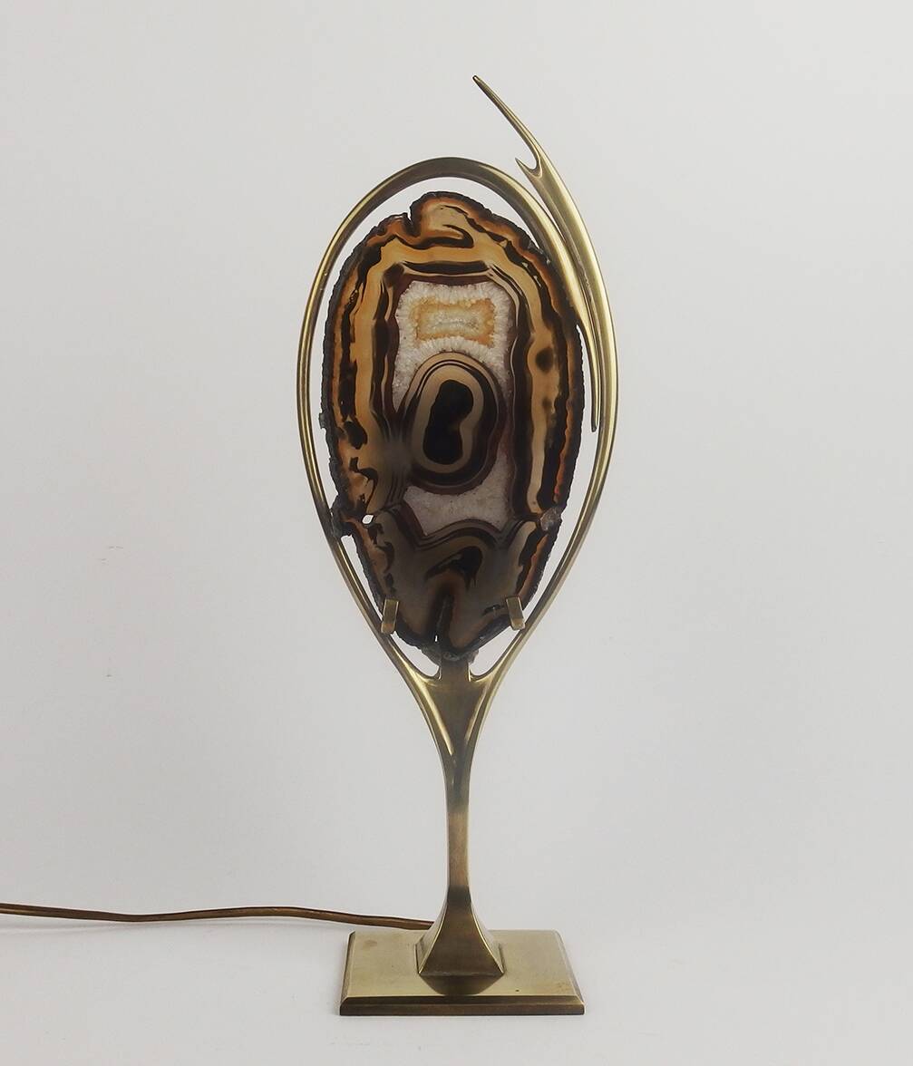 1970 lamp in brass and agate attributed to Willy Daro