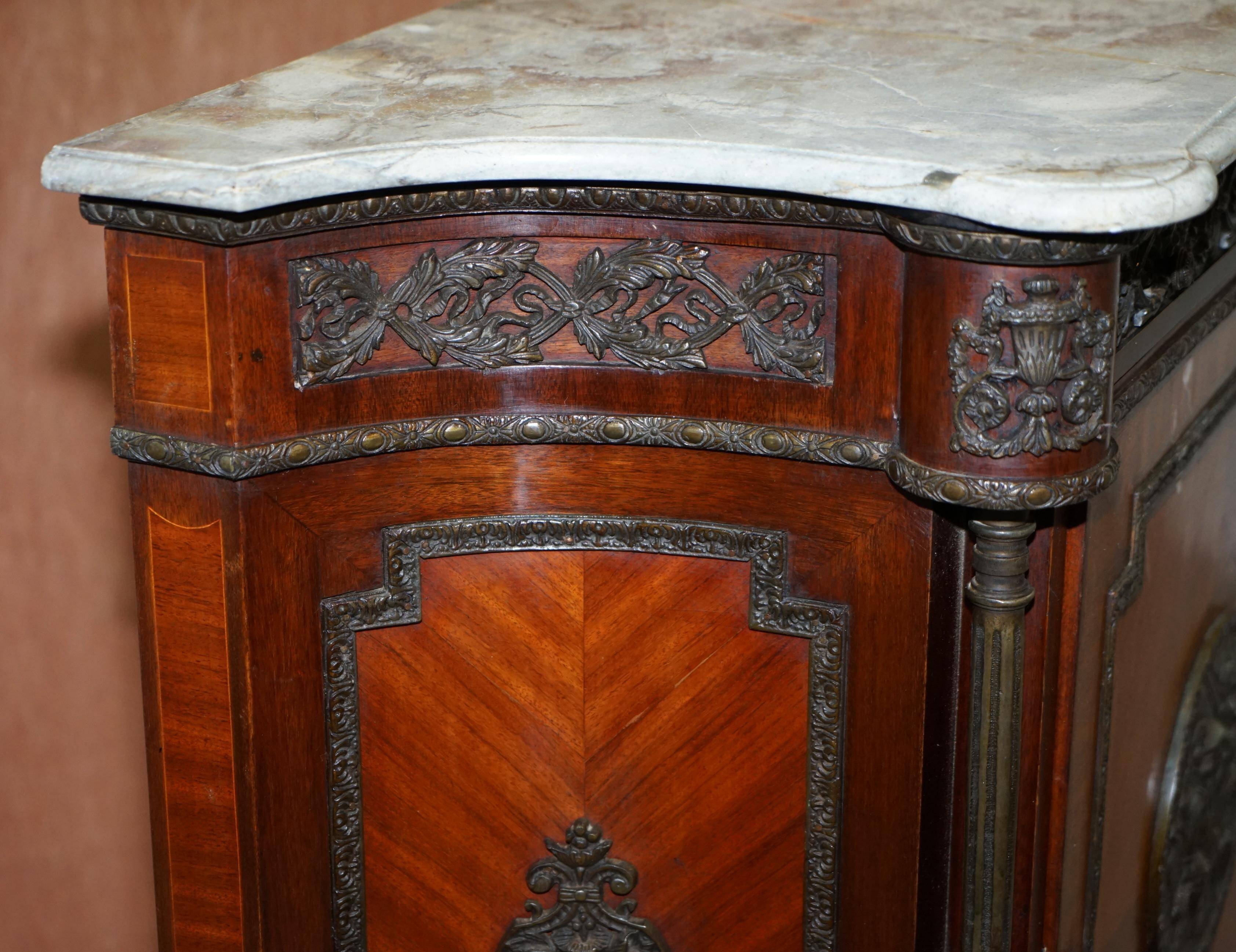 Louis Buffet in Walnut 19th Century with Drawers, Marble and Bronze Ornaments