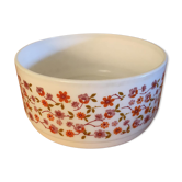 Vintage salad bowl Arcopal France in white opaline and small pink and orange flowers