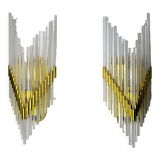 Pair of Venini gold wall lamps, Murano, tubular glasses, Italy, 1970