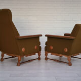 Ensemble de fauteuils bois de chêne laine état d’origine années 1970