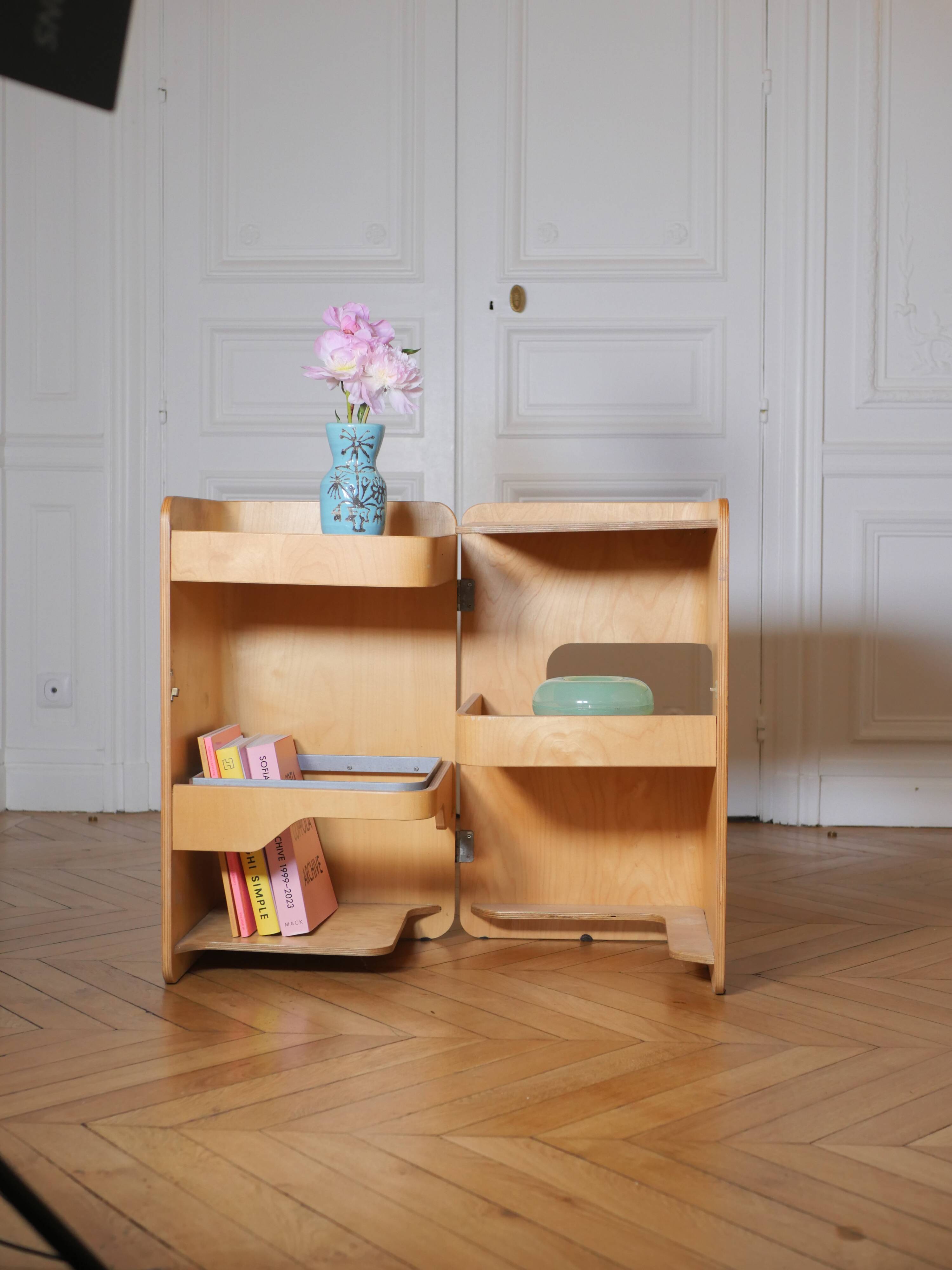 90s laminated wood folding storage unit