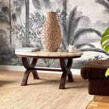 Coffee table in wood, marble and onyx.