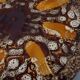 Round plate Vallauris glazed ceramic in brown and orange and Fat Lava A036