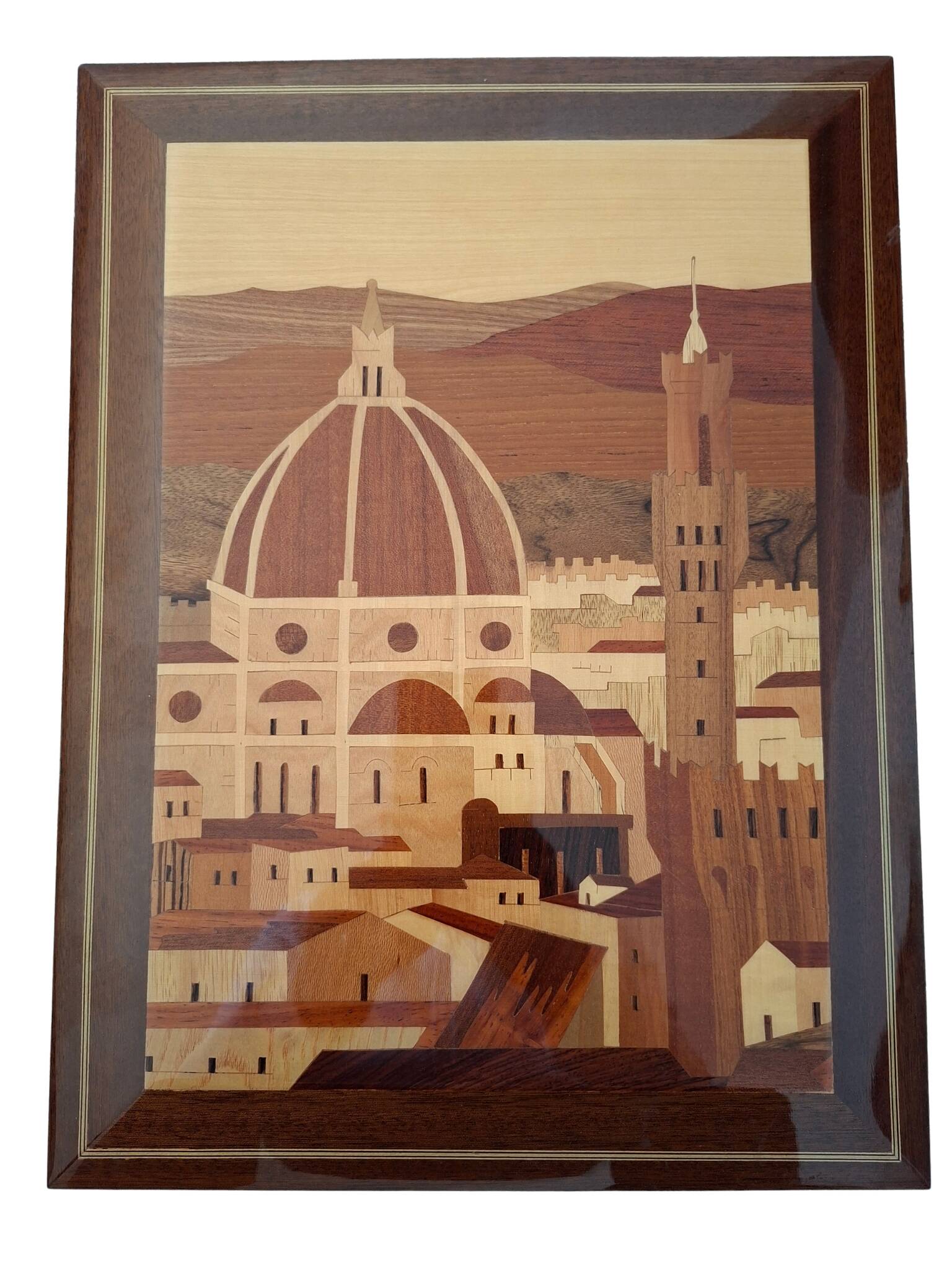 Quadro Intarsio Ligneo Artigianale Panorama Firenze (Cupola Brunelleschi)