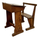 Solid oak school desk - mid-20th century - freestanding bench