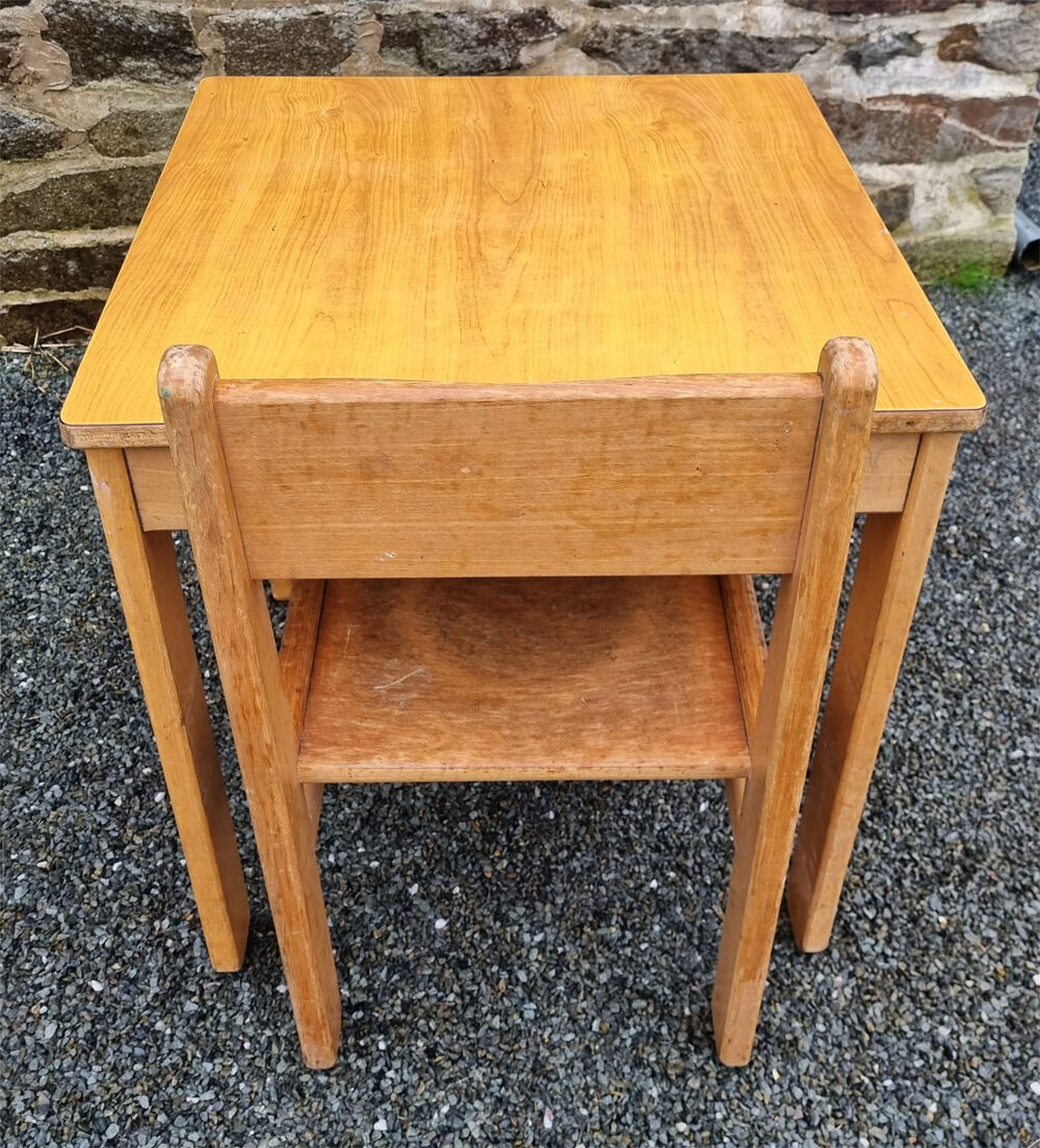 Children's desk and chair, wood and formica, vintage, 70s