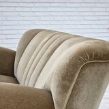 1960s, Danish 3-seater sofa, green furniture velour, oak wood legs.