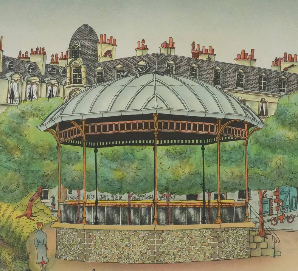 Bernard Vercruyce: The Park Kiosk, original signed lithograph