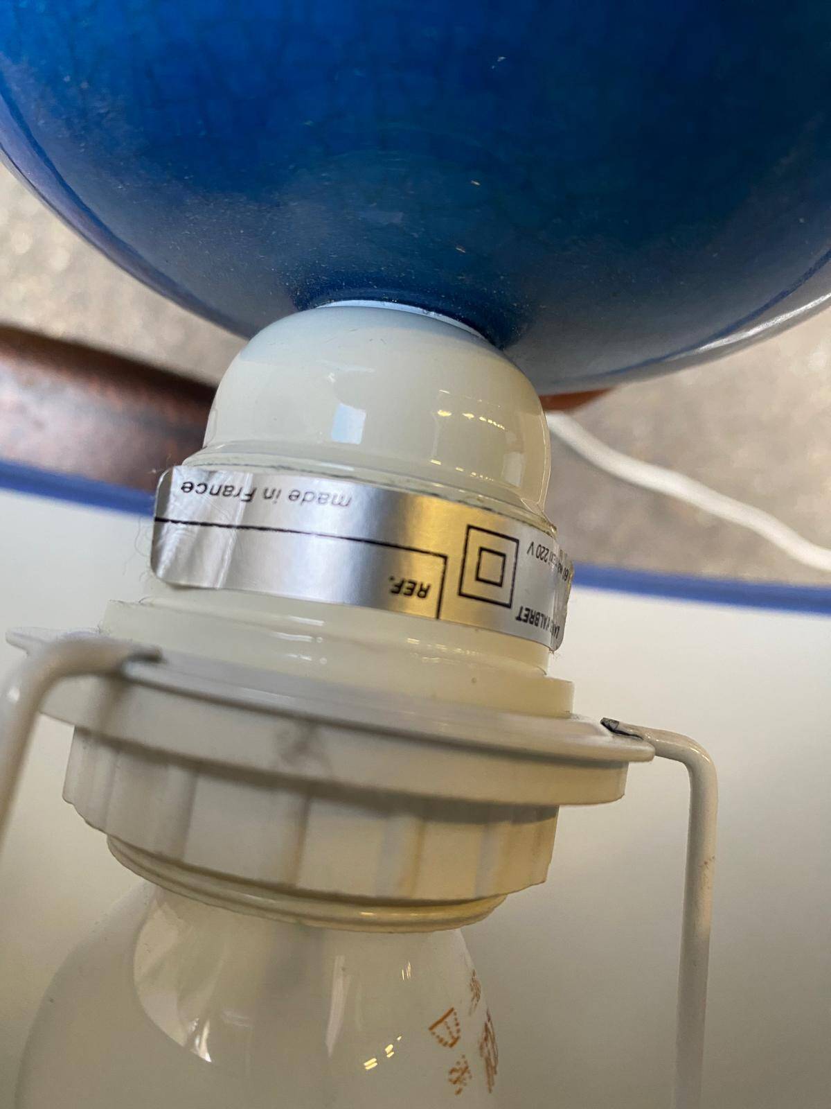 Pair of blue bedside lamps from the 60s by Les lampes d'Albret