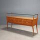 Vintage design chest of drawers veneered in cherry wood, 6 drawers, original from the 1950s