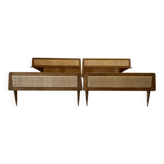 Paire de lits rotin design 1950.