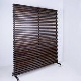 Slatted wood panel room divider or slatted coat rack with 10 mobile hooks
