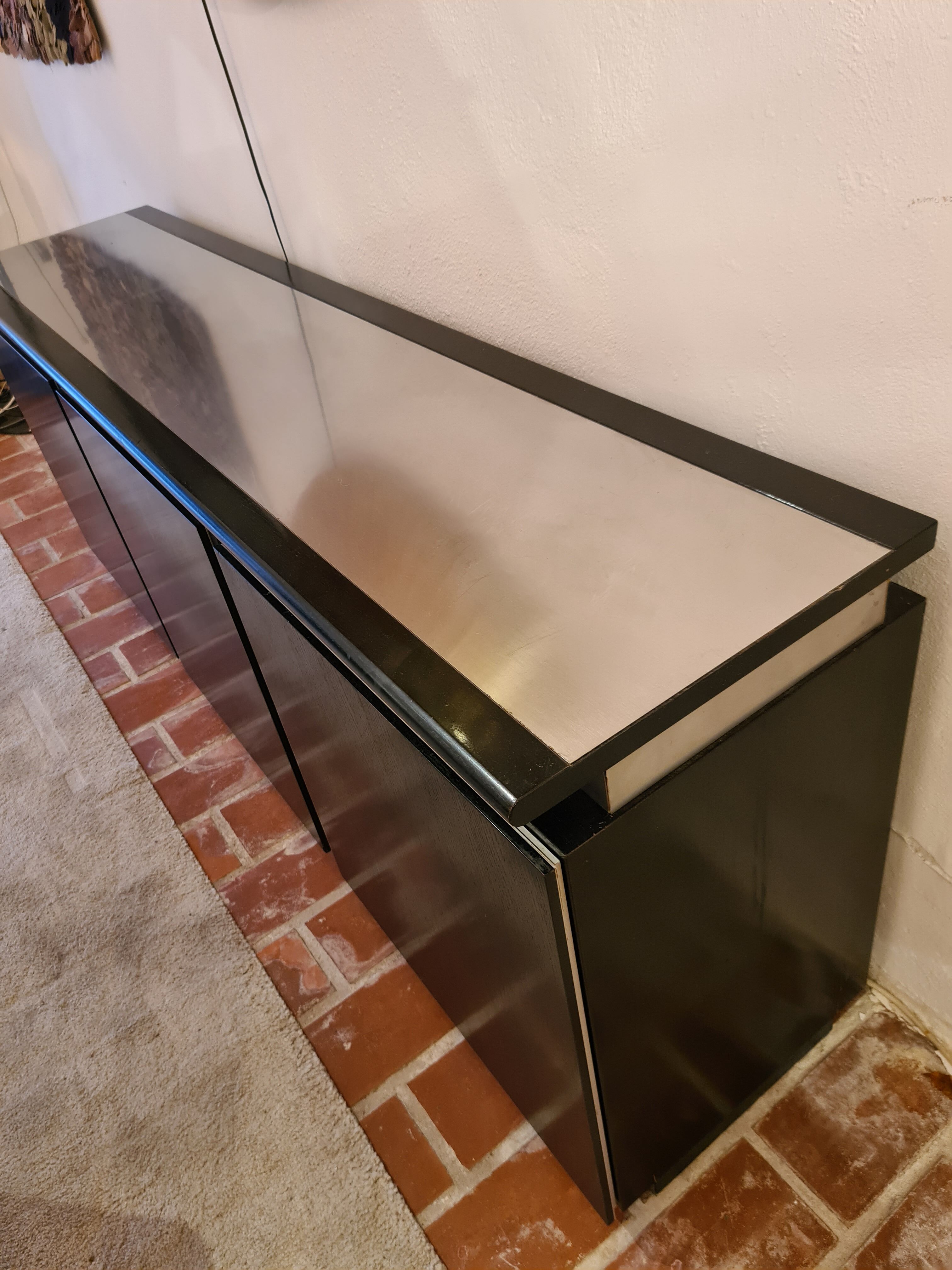 Blackened wood and chrome