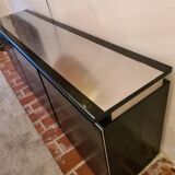 Blackened wood and chrome