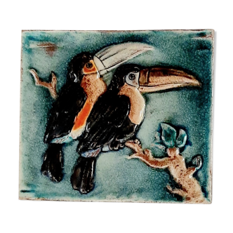Plaque murale en céramique aux toucans karlsruher