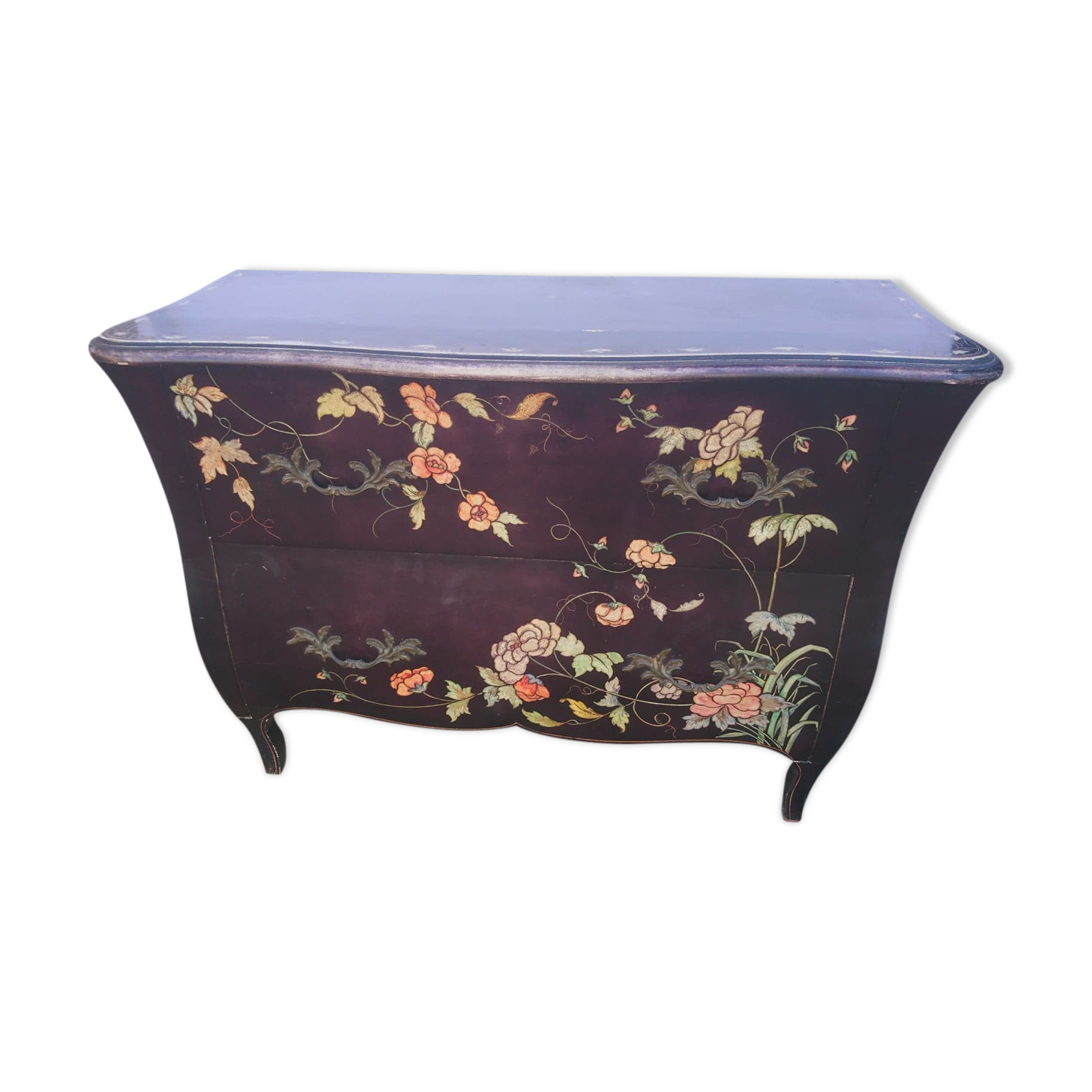 Commode Laquée d'époque Art Nouveau à décors de fleurs