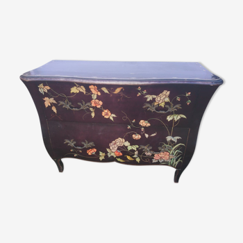 Lacquered chest of drawers antique art nouveau with flower decorations