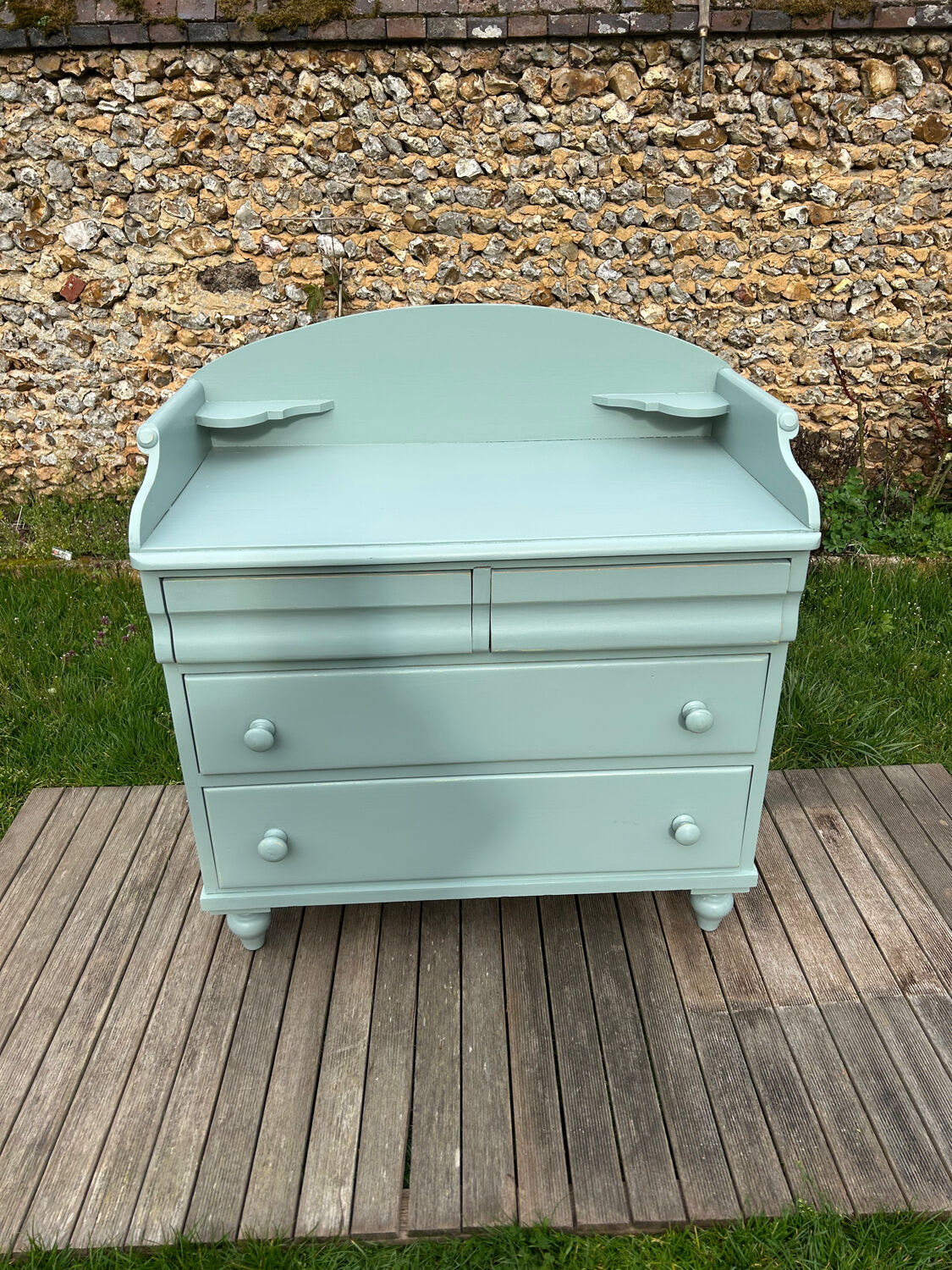 Vintage 4-drawer chest in sage green pine.