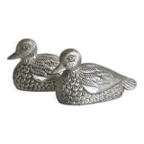 Silver plated duck shaped salt and pepper shakers