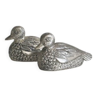 Silver plated duck shaped salt and pepper shakers