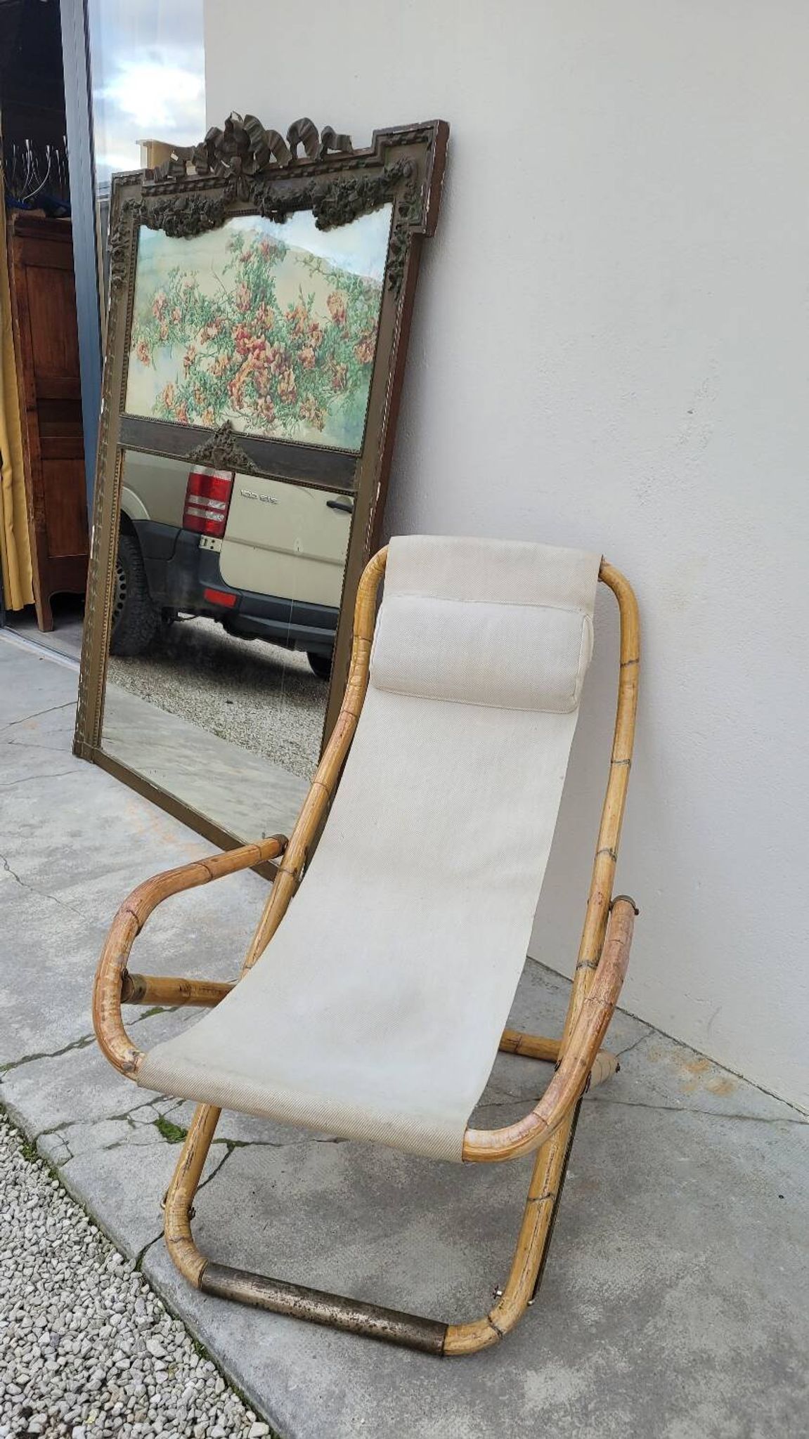Vintage bamboo deck chair armchair 1950s Italy