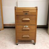 Old curtain oak wheeled box 1950