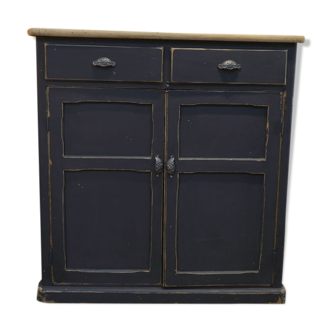 Low sideboard 2 doors 2 drawers in black patinated fir