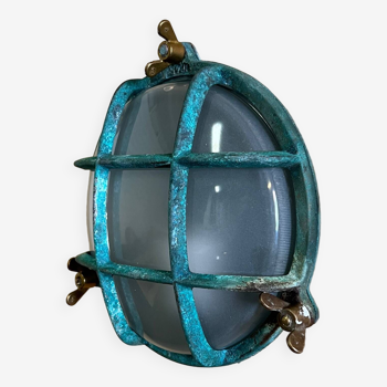 Passageway porthole ceiling light in patinated bronze