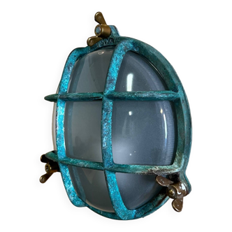 Passageway porthole ceiling light in patinated bronze