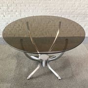 Round dining table - smoked glass & brushed aluminum base