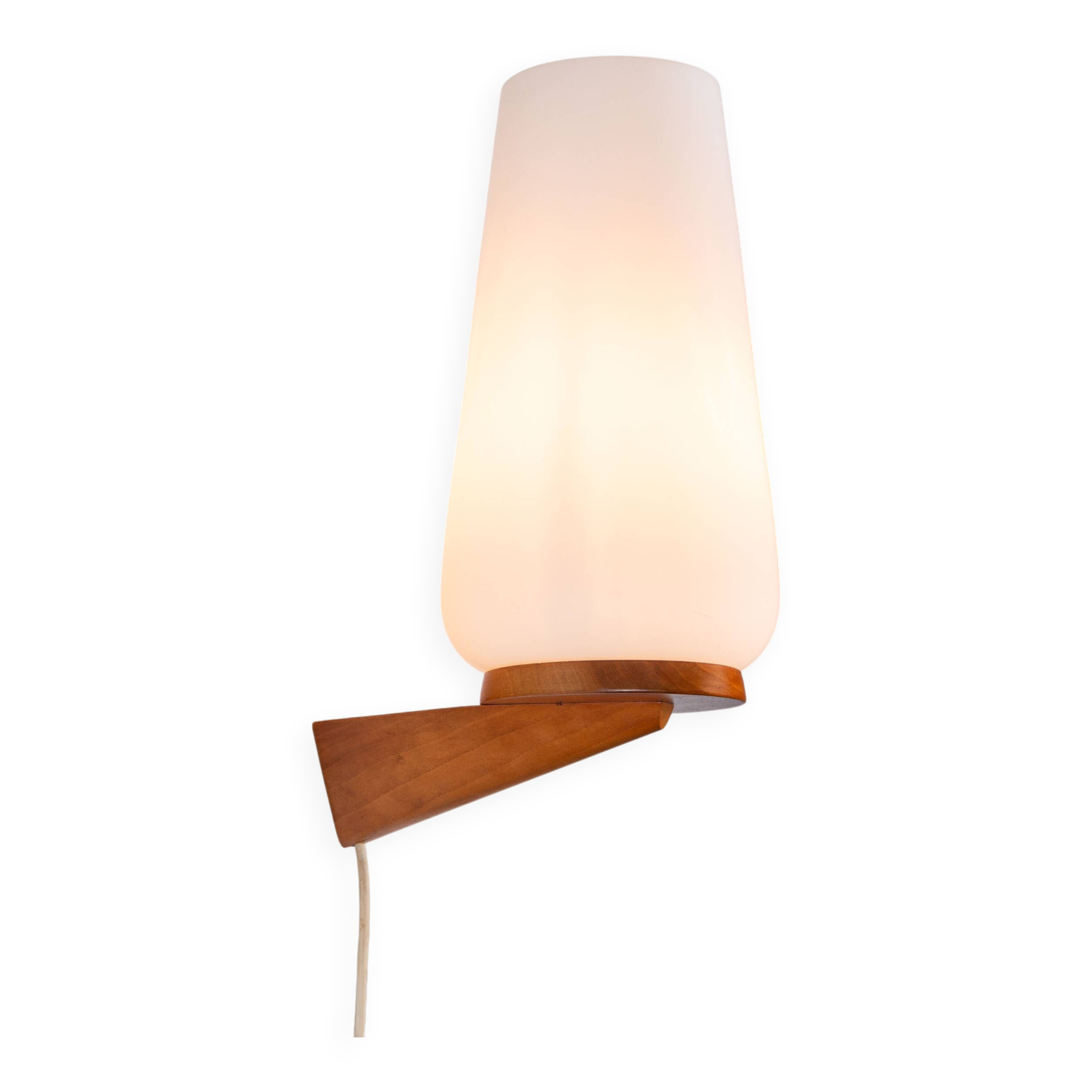 Wall lamp with opal glass shade on wooden base by Philips