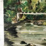 tableau huile sur toile rivière vintage