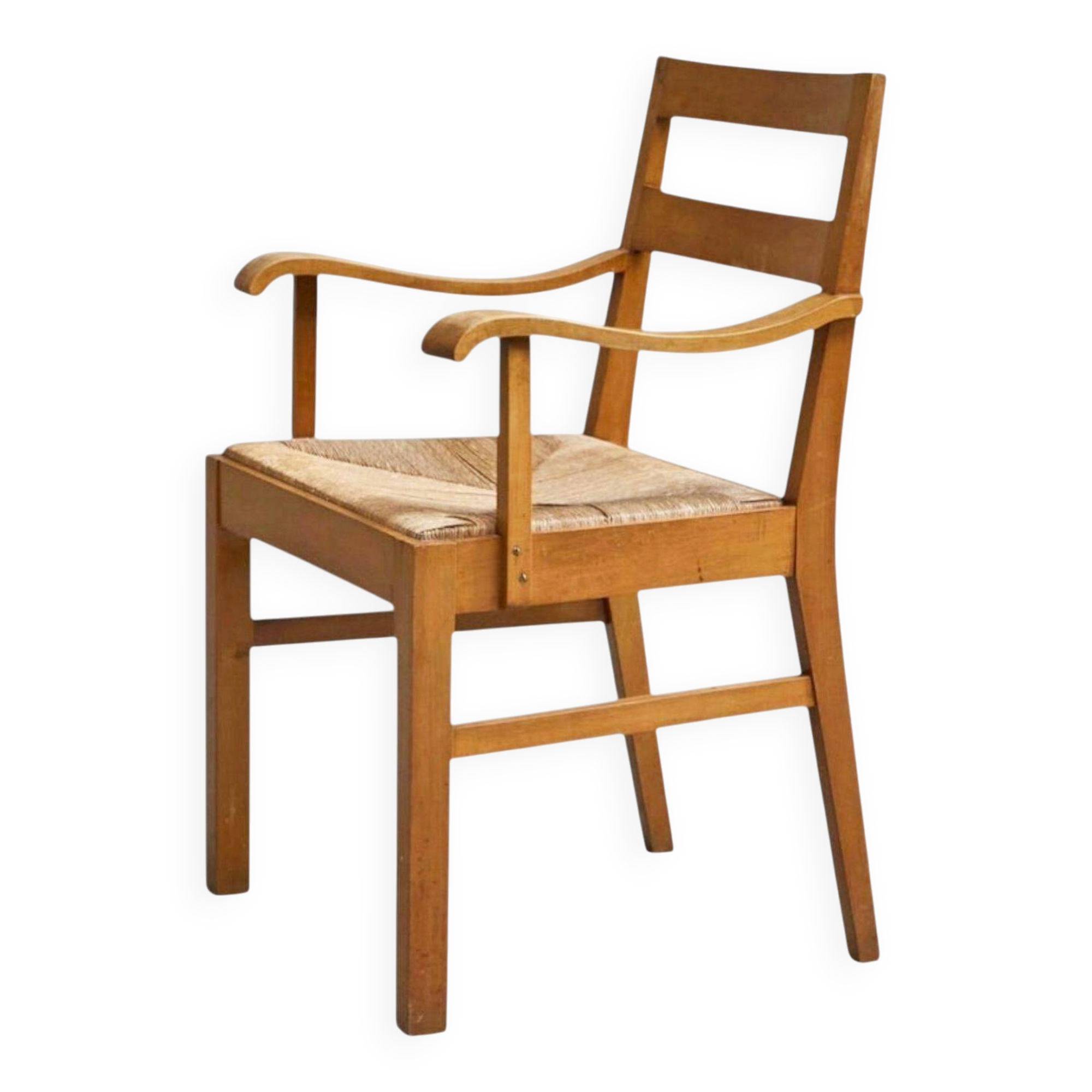 Oscar Degeyter armchair, solid wood, rush, 1942