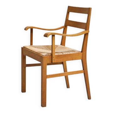 Oscar Degeyter armchair, solid wood, rush, 1942