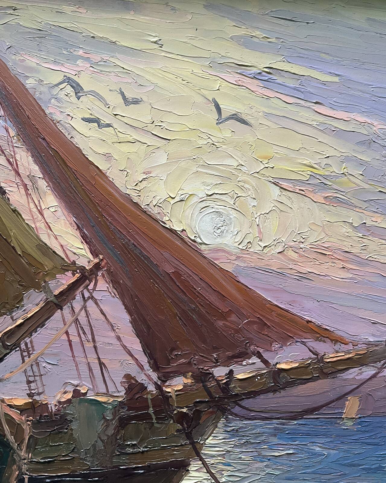 Tableau HSP "Mediterranean Sea" sailing boats in the port signed Dorges
