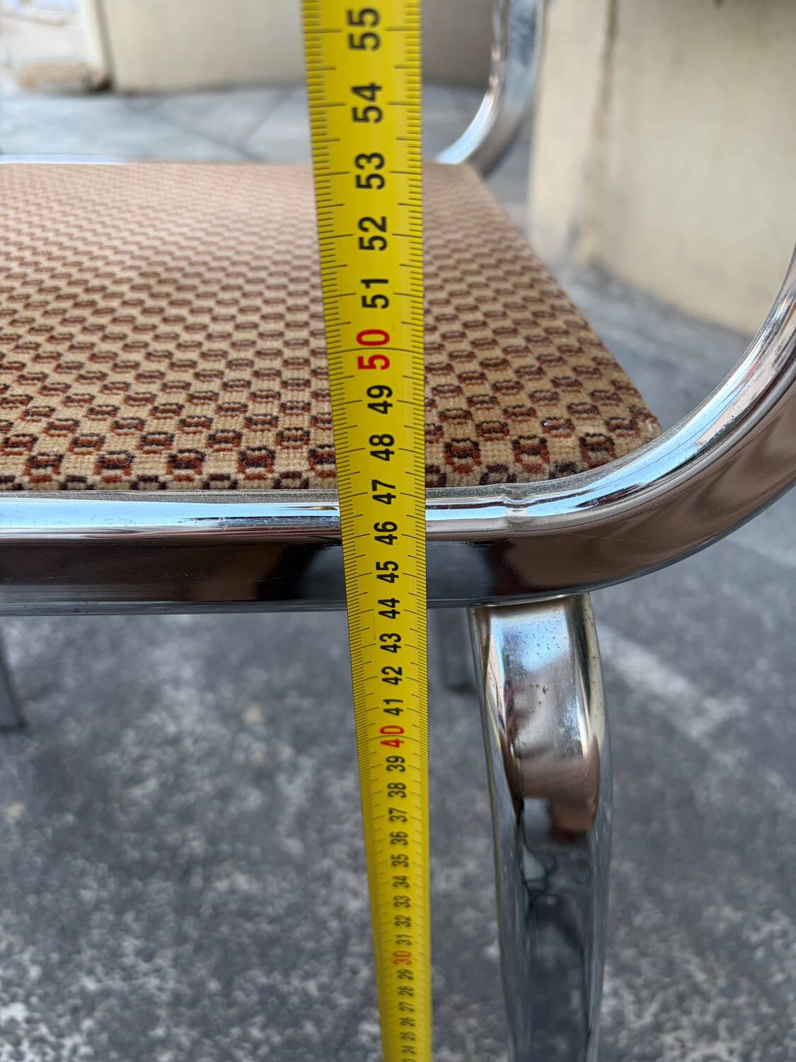 Pair of vintage velvet patterned chairs/steel from the 70s.