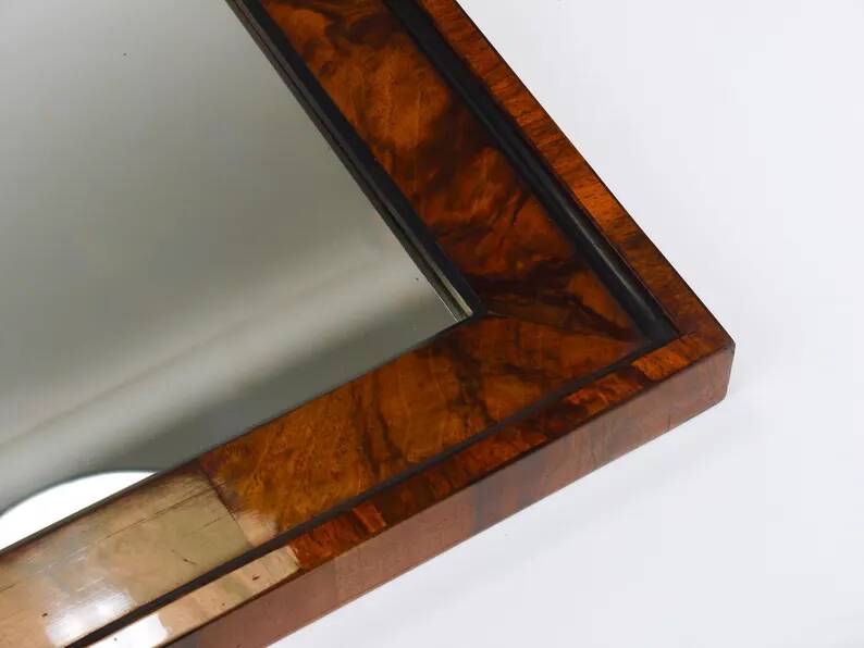 Square Biedermeier Antique 19th Century Walnut Wall Mirror, Vienna, 1850s