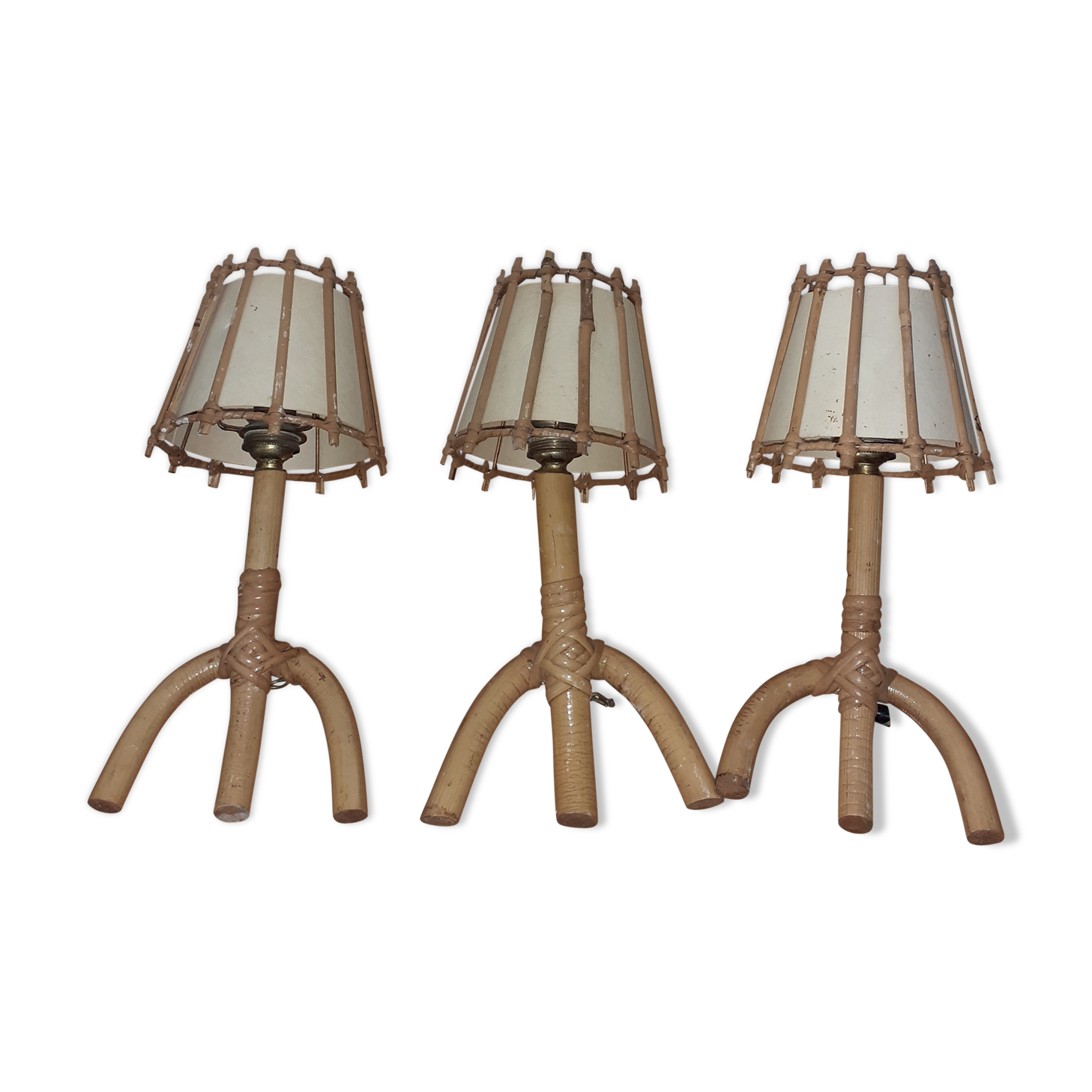 3 rattan sconces 50s