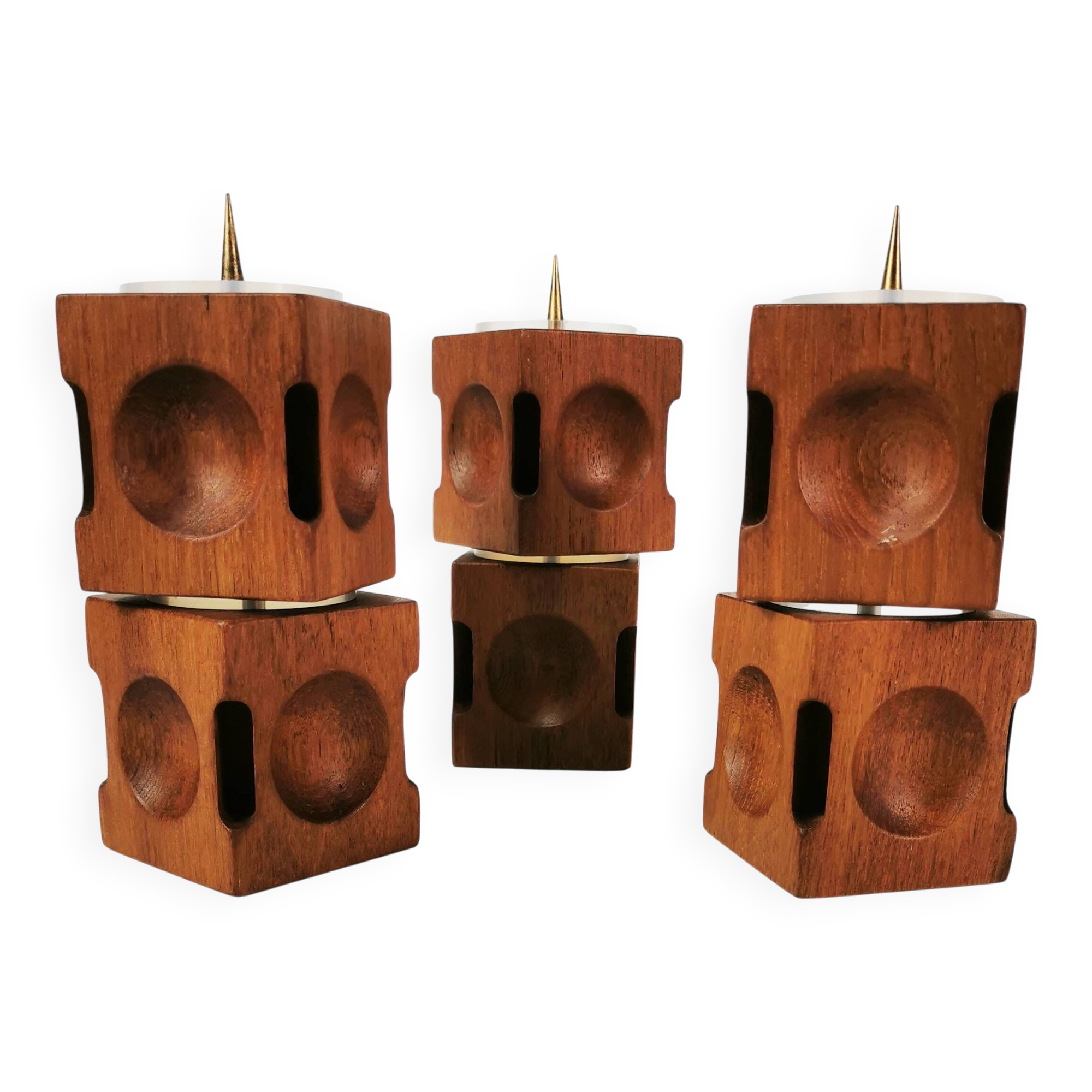 Mid Century Modular Teak Candlesticks, Denmark, 1960s