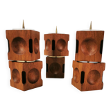 Mid Century Modular Teak Candlesticks, Denmark, 1960s