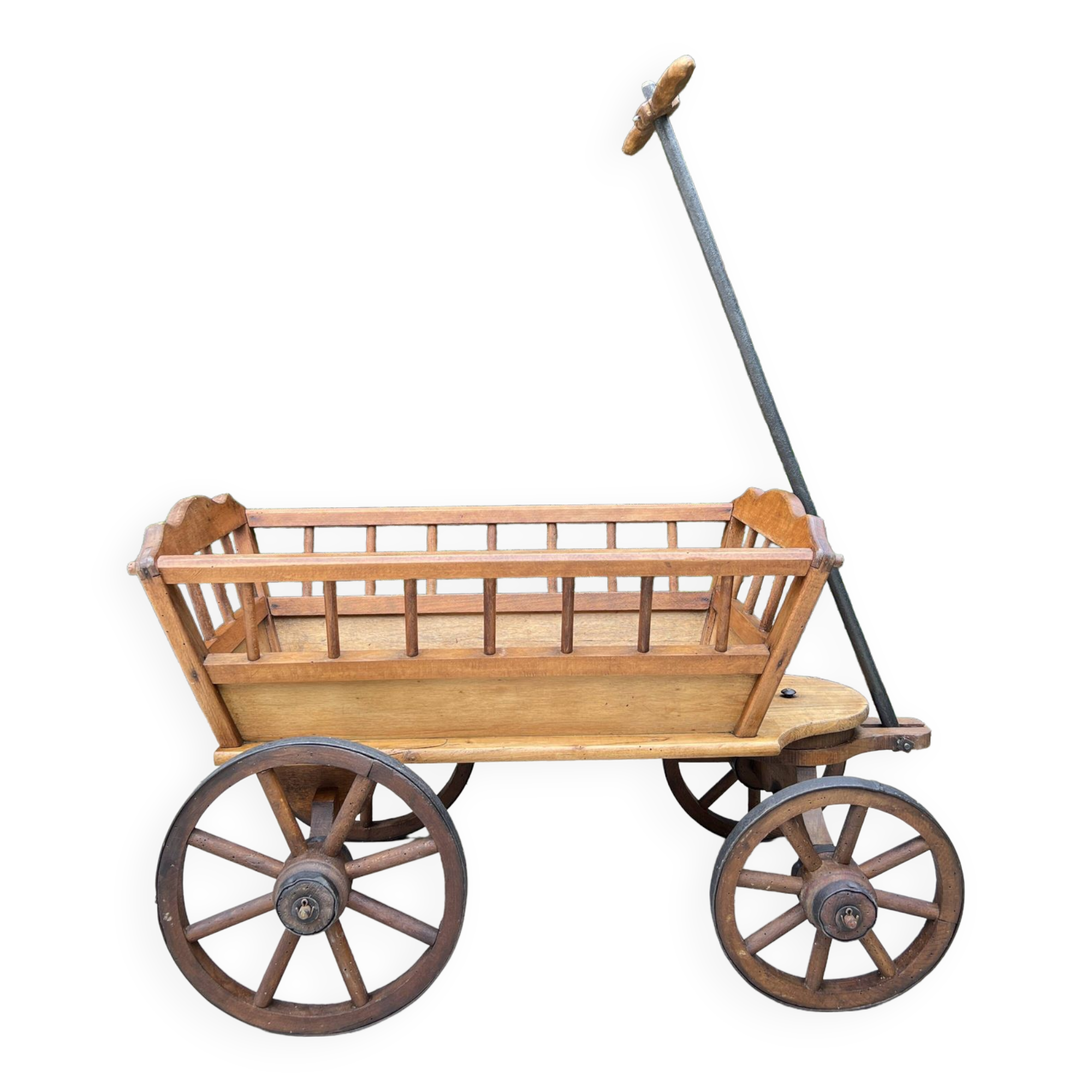 19th century cart in wood and wrought iron, garden cart, storage