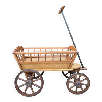19th century cart in wood and wrought iron, garden cart, storage